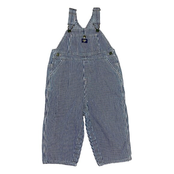 OshKosh BGosh Vestbak Overalls Baby Boys 24 Mo Striped Conductor Jeans Blue - Picture 1 of 8